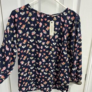 NWT Francesca's mi ami XS 3/4 navy floral blouse